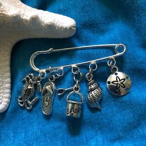 NWT, Handmade by A Charmed Life. Silver Pin with Beach 🏖️ Themed Charms